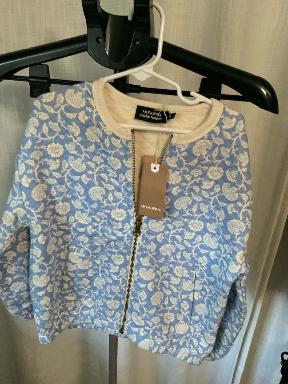 Monoprix Quilted Jacket Girls Size 6 Years Blue Floral
